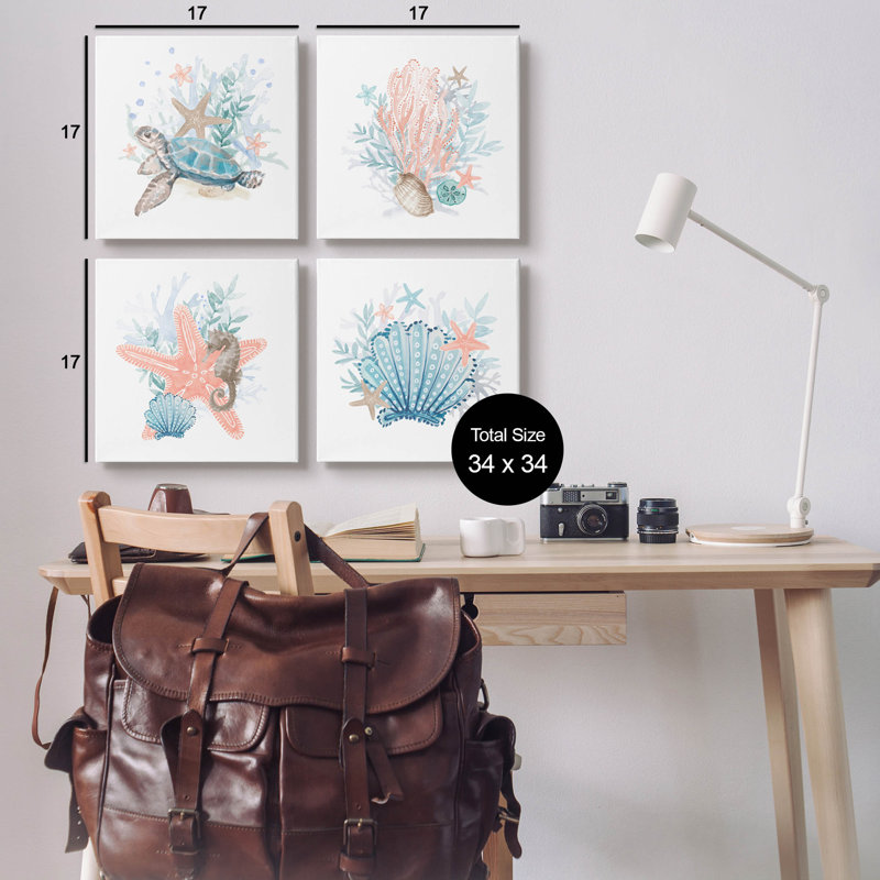 17" x 17" Coastal Sea Life Wrapped Canvas Art Set