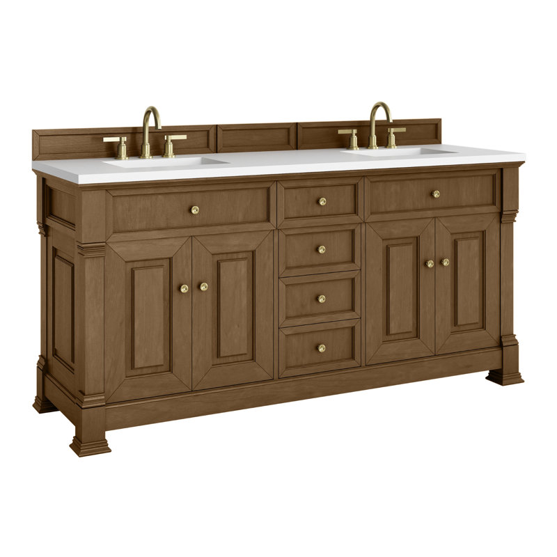 Brookfield 72'' W Double Vanity, White Zeus, Honey Oak