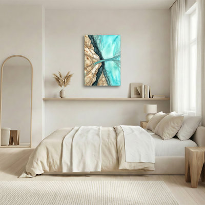 Aquarelle sur toile bleu sarcelle et beige