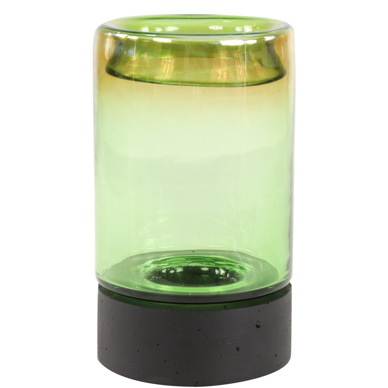 Lanterne ronde en verre, Vert / Jaune / Noir