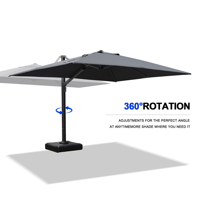 Parasol rectangulaire en porte-à-faux 10 pi x 13 pi, avec base, gris, Gris