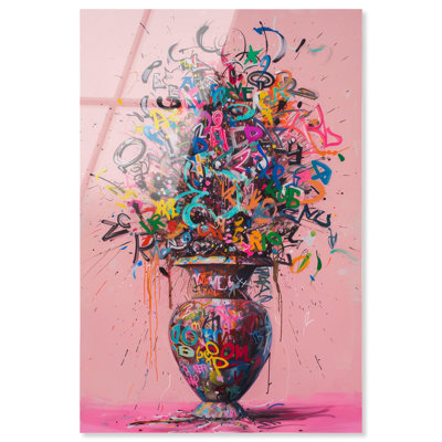 «Graffiti Vase», art mural en verre acrylique sans cadre ultra-brillant Graffiti Pop Art par Art Remedy, prêt à accrocher, 16 x 24
