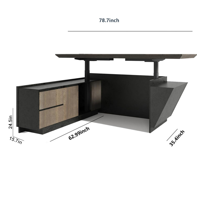Adjustable Executive Desk - Luxury L Shaped Desk with Drawers, Large Table with File Cabinets, Executive Office Desks with LED Light Strip Home Office Desk for Professionals