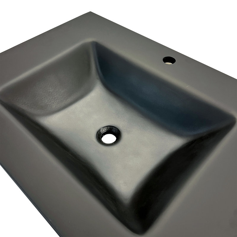 31'' Black Concrete Single Bathroom Vanity Top with Rectangular Sink