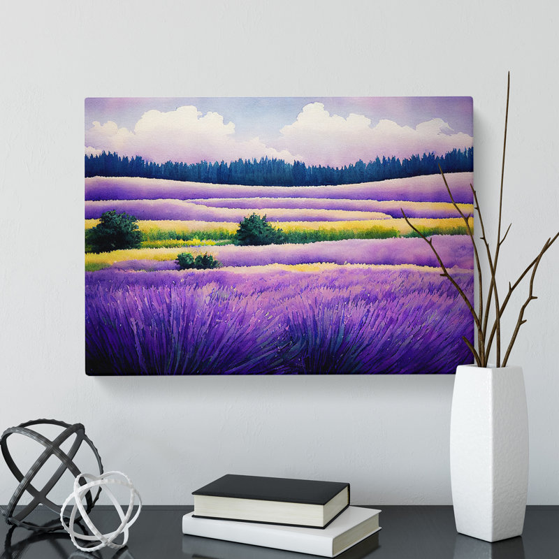 Lavender Field Watercolour Vol.6 - Wrapped Canvas, 35cm H x 50cm W x 3cm D