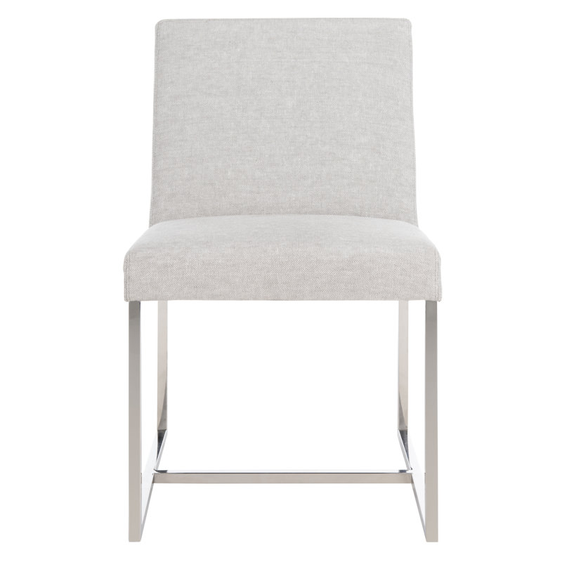 Transitional Grey and White Linen Upholstered Parsons Side Chair