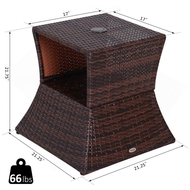 Table de bout d'extérieur avec trou pour parasol, table de bout en osier de rotin