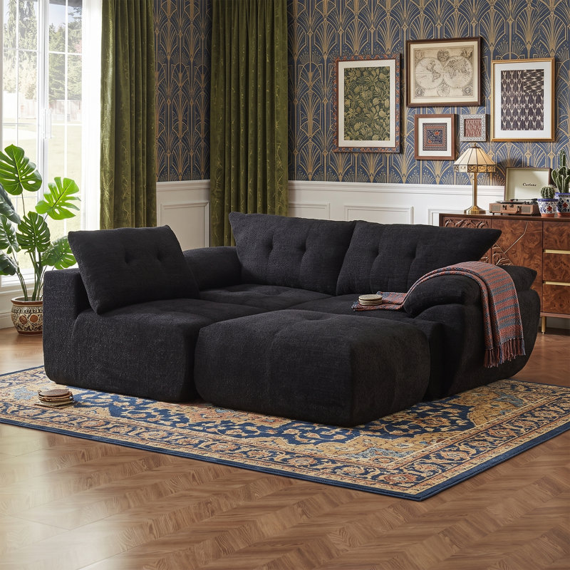 Canapé 115 po surdimensionné de 115 po, entièrement rembourré, en chenille, entièrement assemblé, avec une capacité de 750 lb et des coutures capitonnées pour le salon et le bureau