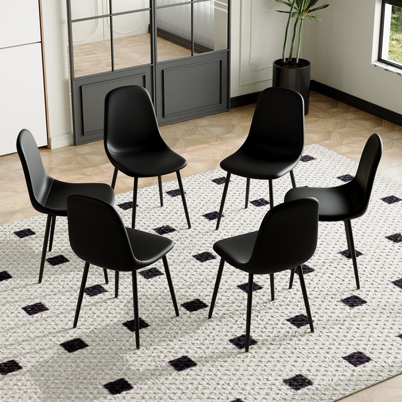 Upholstered Side Chairs With Metal Legs,Armless Dining Chair For Living Room,Kitchen,Dining Room, 6, Black
