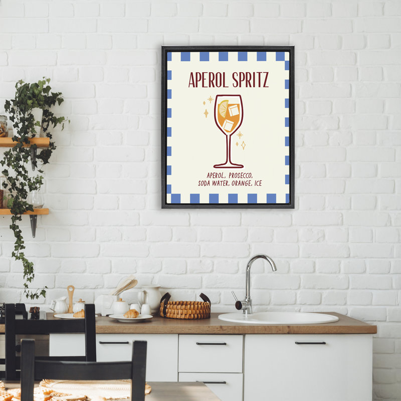 Cadre flottant rétro Summer Fizzy Cocktail, design par Emily Dumas, Cadre flottant noir de jais, H 21 po x l 17 po