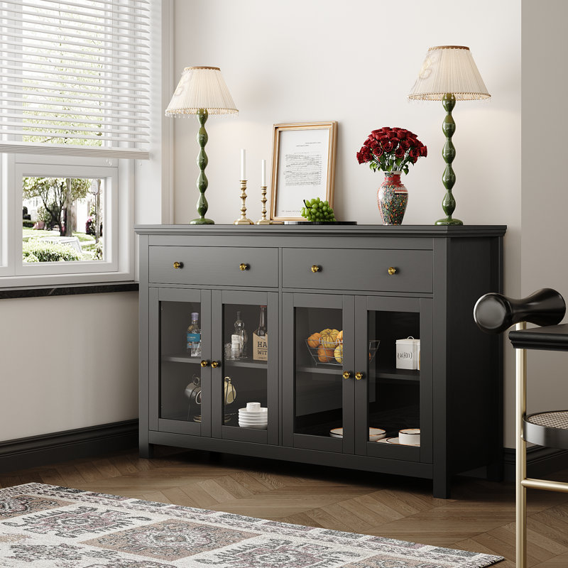 Dasir 55.1" Sideboard with 2 Drawers & 2 Cabinet, Black/Gold