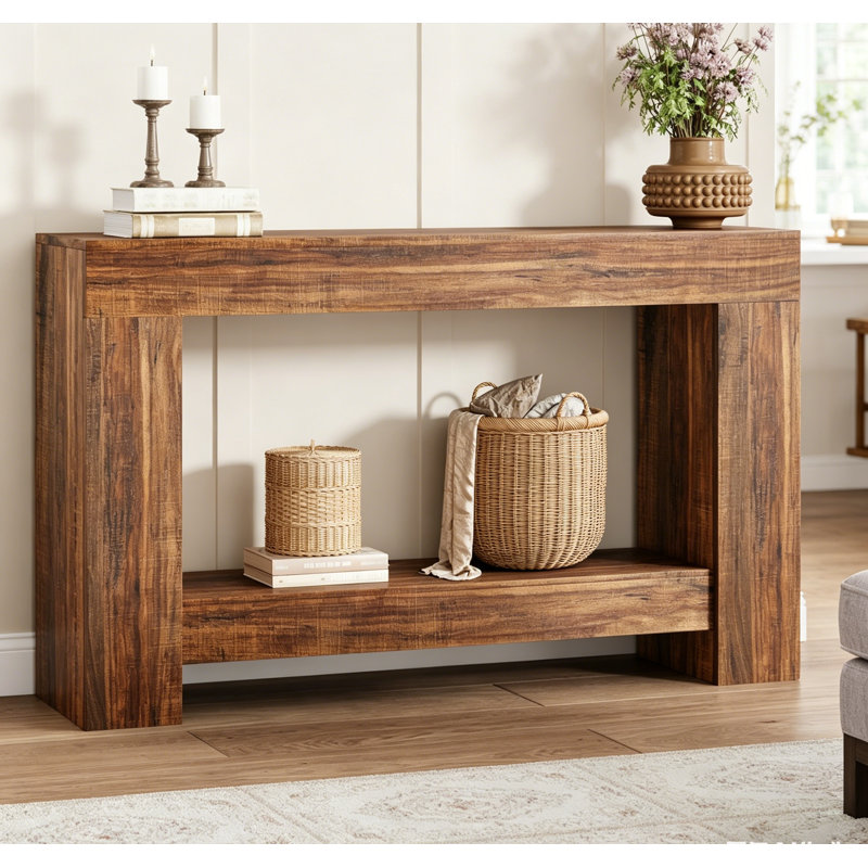 Farmhouse Entryway Console Table, 2-Tier Entryway Table, Long Sofa Accent Table Behind Couch Table w/ Open Storage for Entrance, Living Room, Hallway, 47"