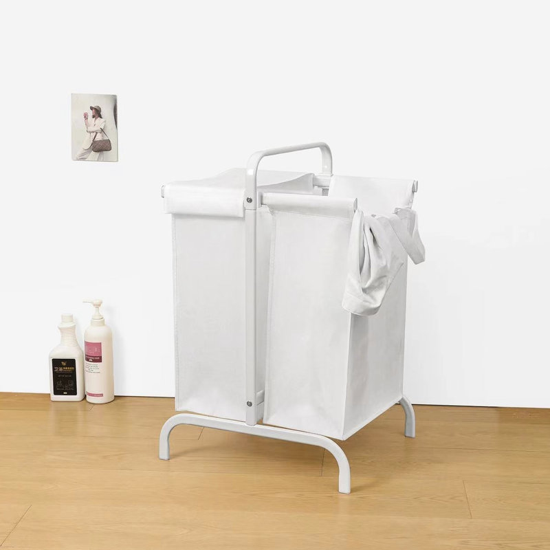 Panier à linge blanc 110 L 2 avec couvercle et cartes de tri, panier à linge pour vêtements et rangement, couvercle de grande capacité, cartes de rangement robustes