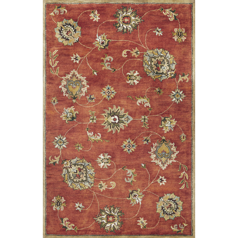 Tapis rouge / vert en laine touffeté à la main Blarwood, Rectangle 3 pi 3 po x 5 pi 3 po