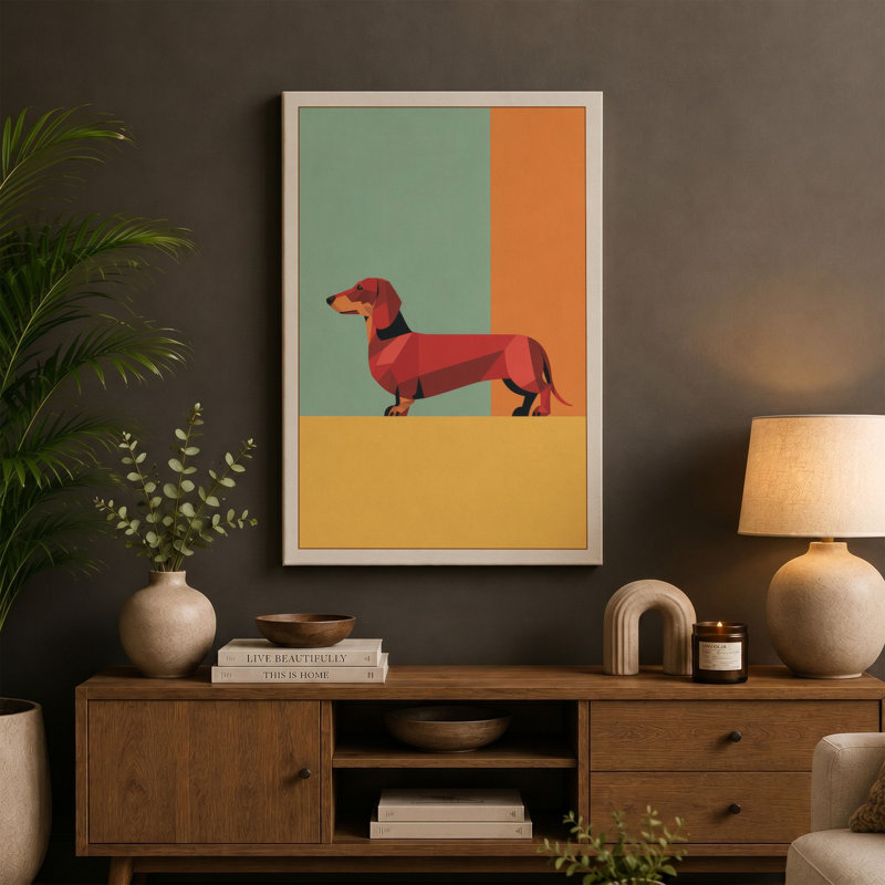 Geometric Dachshund Modern - Wrapped Canvas, 18x12 - 45.7 x 30.5 cm, Terracotta Border