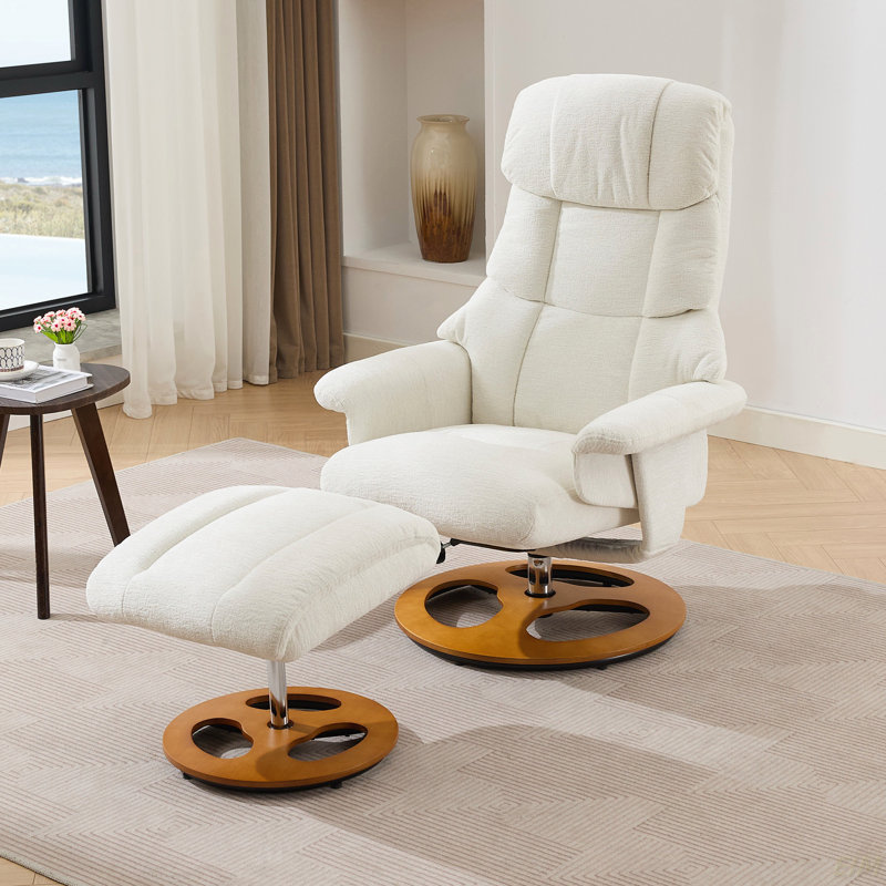 Brian 360° Swivel Chenille Massage Recliner Chair with Ottoman, White
