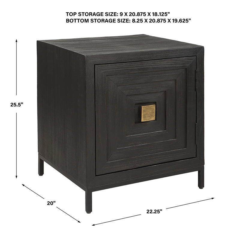 Dark Wood and Brass Modern End Table with Storage