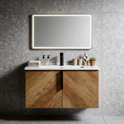 30 Inch Oak Wall Mounted Bathroom Vanity Base Only
