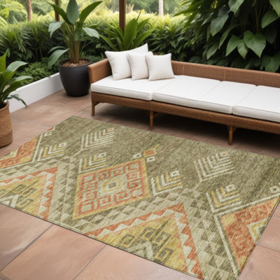 Tapis intérieur / extérieur vert et terre cuite 8 pi x 10 pi Southwestern