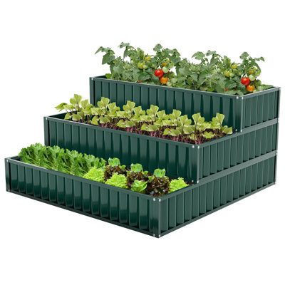 1 Pcs 3-tier Raised Garden Bed,47" X 47" X 24" Metal Outdoor Elevated Planter Box
