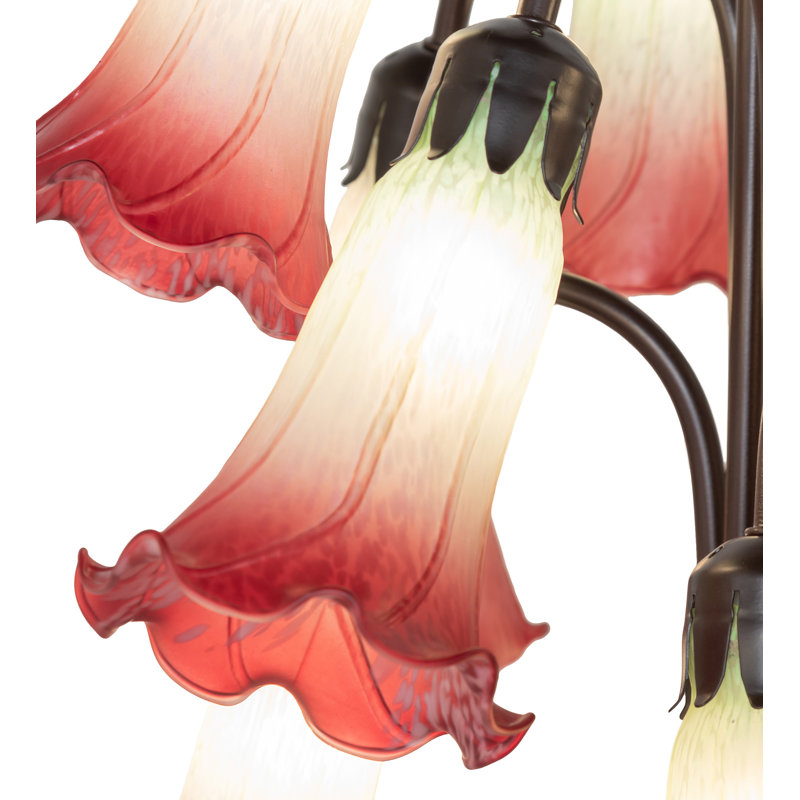 63" High Seafoam/Cranberry Tiffany Pond Lily 12 LT Floor Lamp, Green/Red
