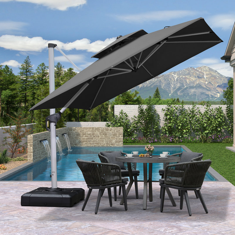 Parasol carré en porte-à-faux 9 pi x 9 pi Romy, inclus, gris, gris