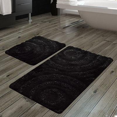 Ensemble de tapis de bain en acrylique de haute qualité (2 pièces), noir et anthracite, 19,7 po x 23,6 po et 23,6 po x 39,4 po | 100% acrylique, antibactérien, antidérapant, lavable à la machine | Élégant et fonctionnel pour les salles de bain