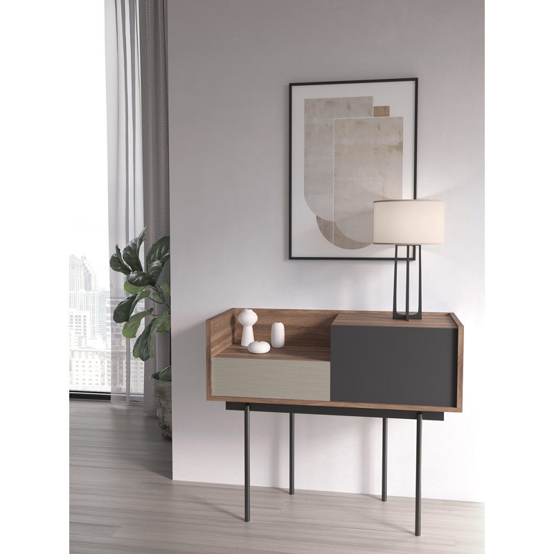 Gad 98cm Console Table, Graphite, Walnut/Taupe/Graphite, 84cm x 122cm x 41cm