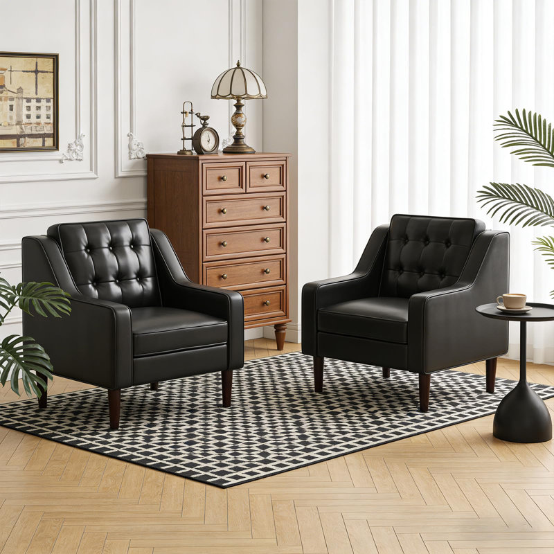 Ensemble de 2 fauteuils d'appoint en cuir synthétique pour salon, Noir