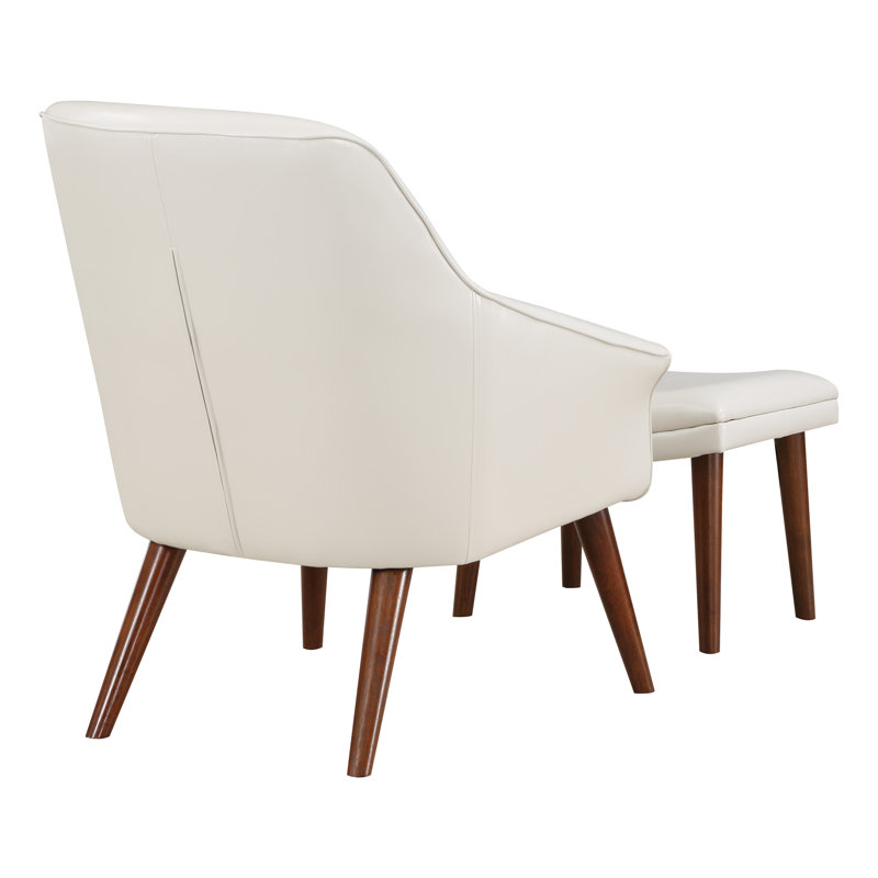 Khristen Faux Leather Accent Chair with Ottoman, Cream Faux Leather