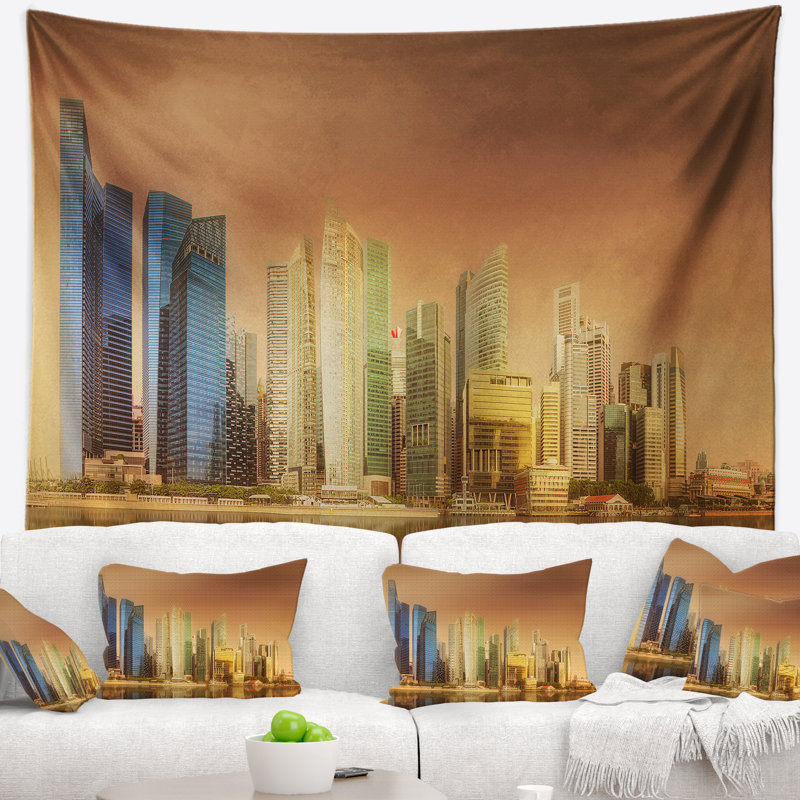 Tapisserie brun ciel cityscape singapour, H 78 po x l 92 po