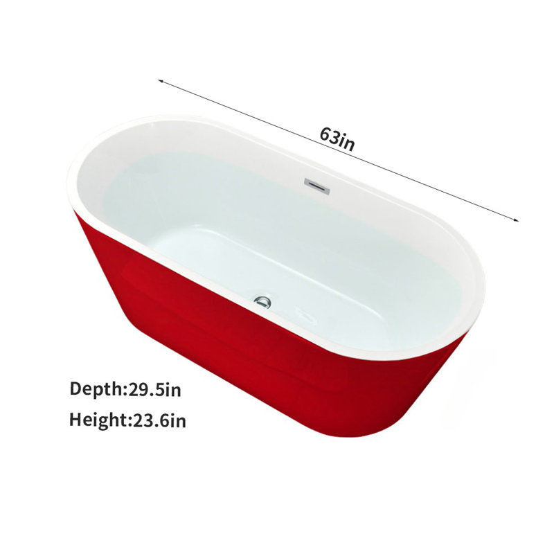 63'' x 29.5'' Acrylic Bathtub, Red