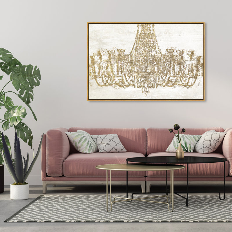 Glam Chandelier, impression sur toile tendue, H 36 po x l 54 po, Toile avec cadre doré