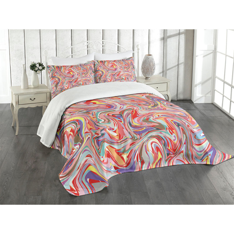King Size Multicolor Quilted Bedspread Set with Pillow Shams