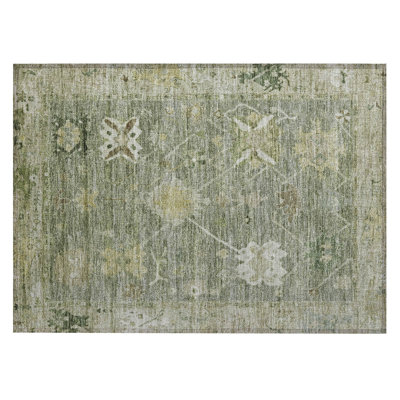 Machine Washable Indoor/Outdoor Xhevrie Sage Rug