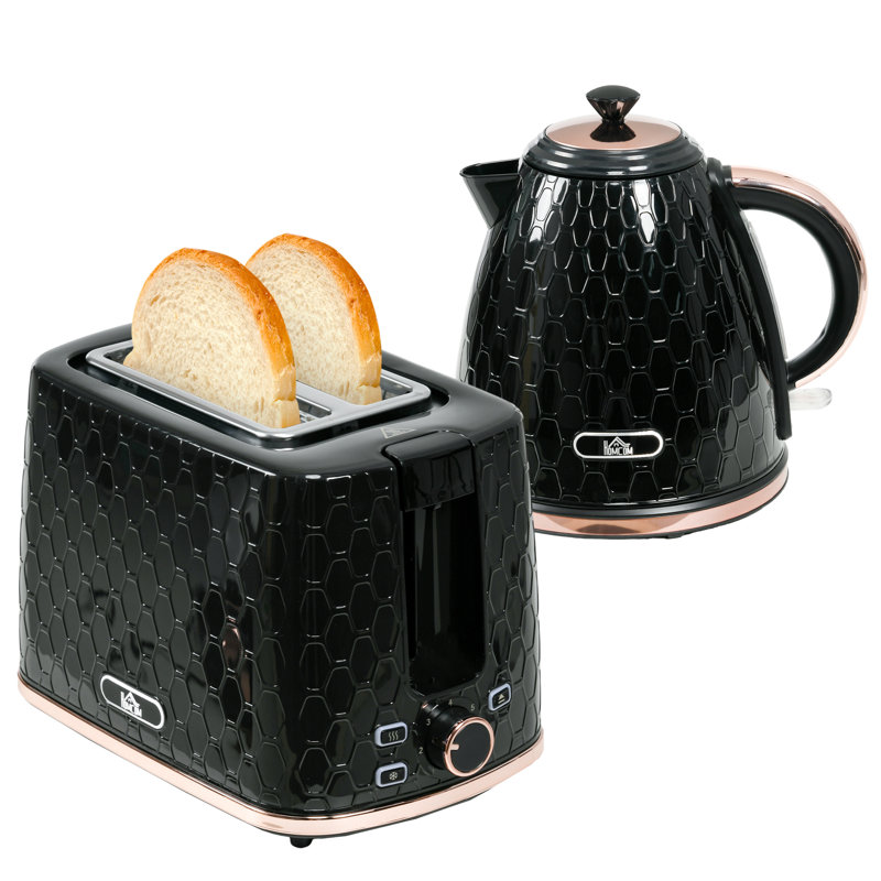HOMCOM Kettle and Toaster Set 1.7L Kettle & 2 Slice Toaster Set, Black