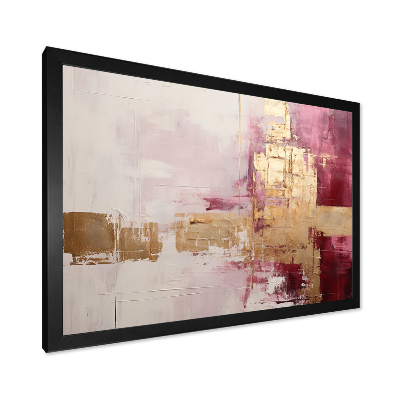 Minimalisme, horizon rose et doré - peinture abstraite, art mural, Cadre simple noir, H 24 po x l 32 po x P 1 po