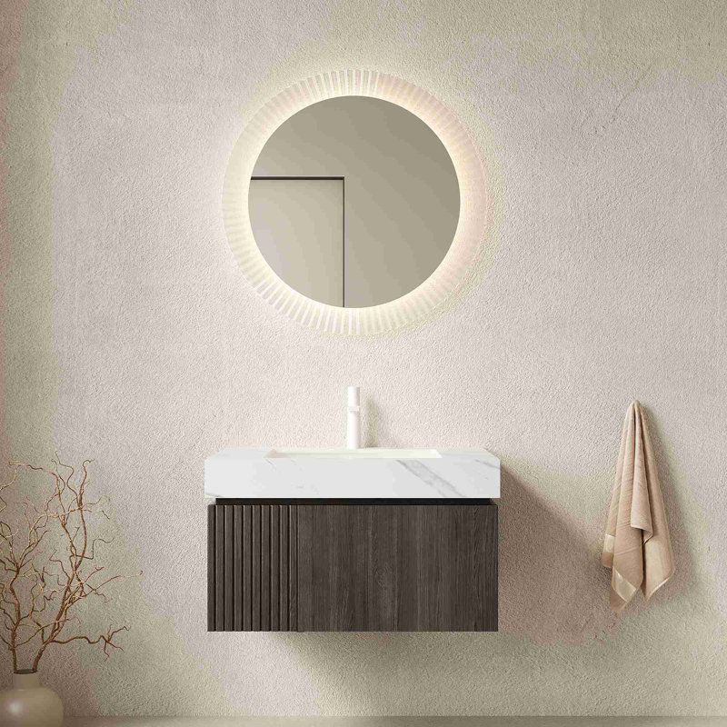 Meuble-lavabo moderne flottant, 30", Espresso, Blanc de Carrare