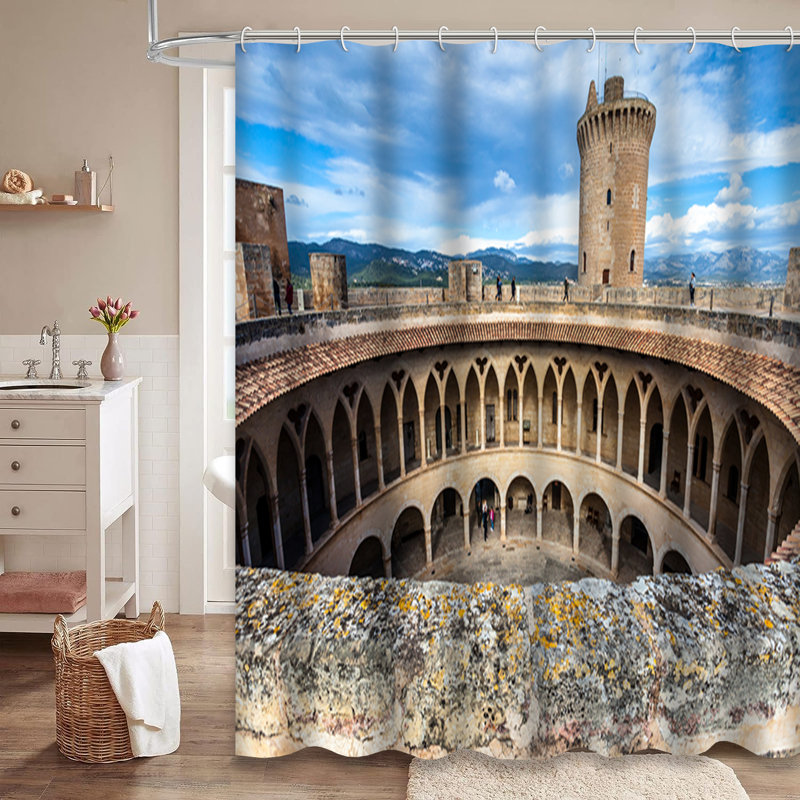 Rideau de douche Â« Royal Spanish Castle King Europe Â» avec 12 crochets, L 72 po x l 84 po