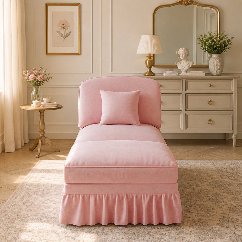 Canapé sans accoudoirs 1 place avec repose-pieds en chenille Windsor - vert, Chenille rose