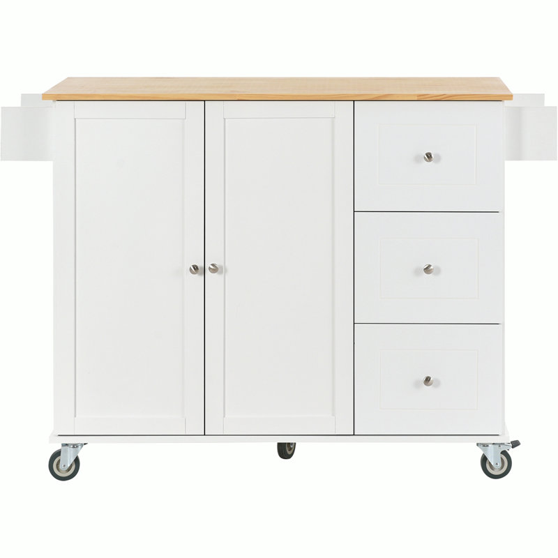 Groningen Solid Wood Top Kitchen Island, White