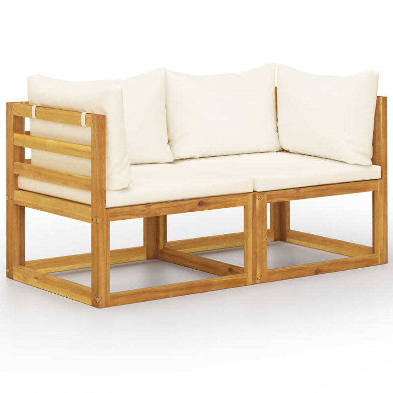 Garden Lounge Set Outdoor Sofa Set with Cushions Solid Wood Acacia, Cream White