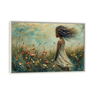 Jeune fille avec le vent dans les cheveux - reproduction d'art murale encadrée