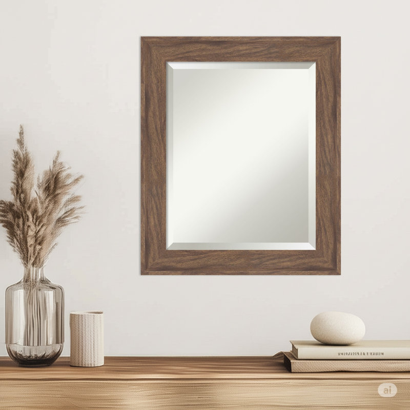 Miroir mural encadré biseauté brun moyen, 24,75 po x 20,75 po