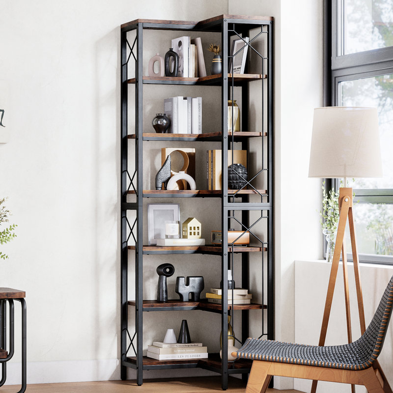 79" Corner Bookshelf, 7-tier Industrial Corner Bookcase, Tall Corner Shelf Storage Display Rack