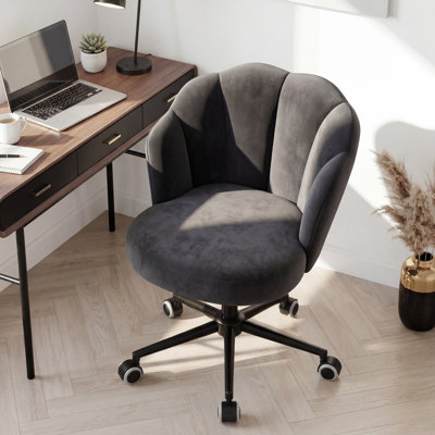 Petal Swivel Task Chair with Tufted Back – Adjustable Height Make-Up Chair for Vanity & Office