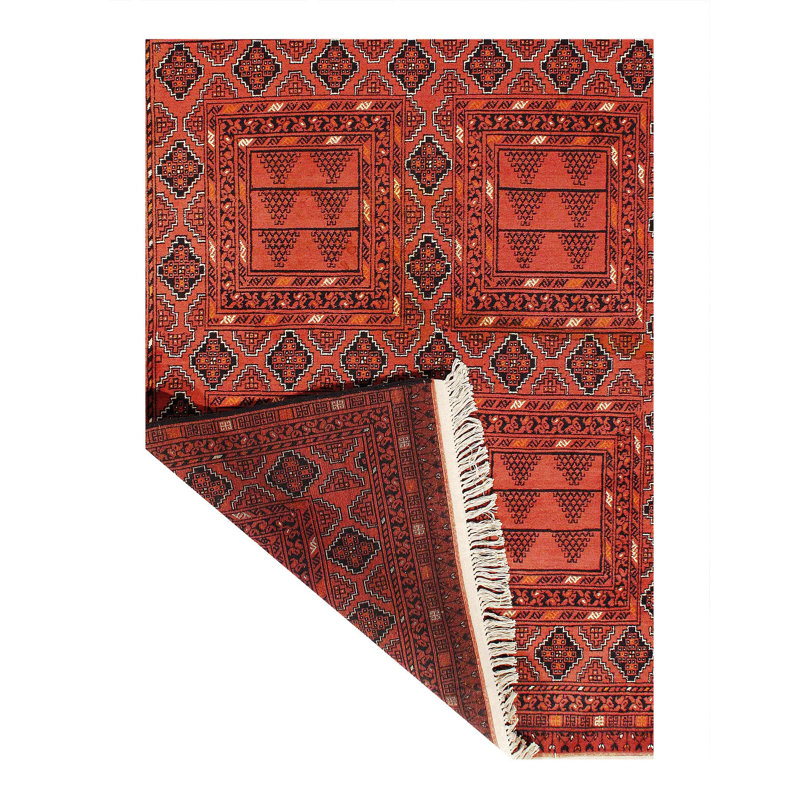 Tapis roux en laine Baluch 5 pi x 6,4 po