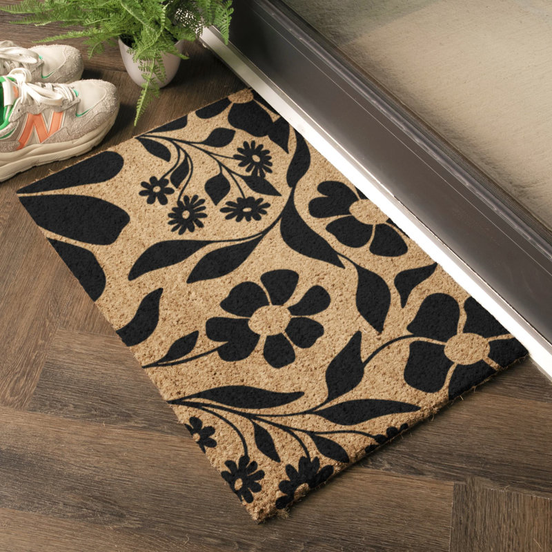 Floral Pattern Coir Doormat, 40cm W x 60cm L