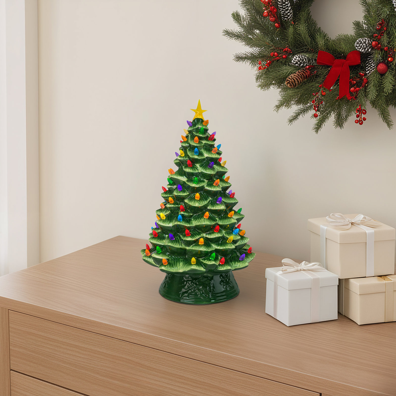 Nostalgic Ceramic Tree - Green, 17.5 H" x 11 W" x 11 D"