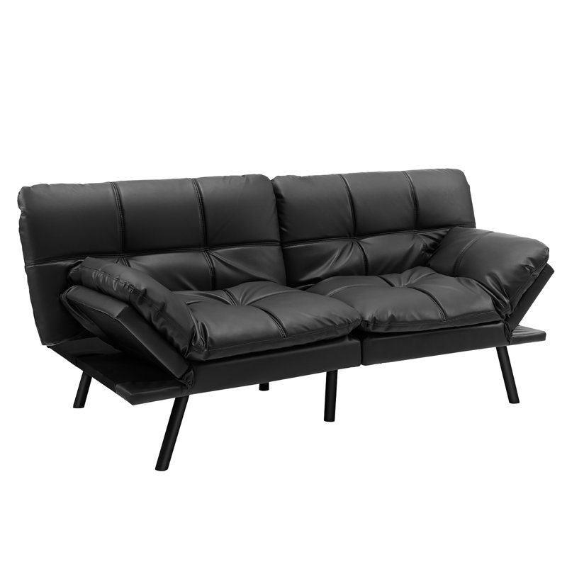 Betzayda Twin 72'' Upholstered Convertible Sofa, Black Faux Leather